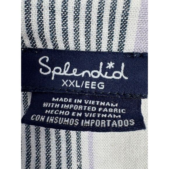Splendid Striped Linen Blend Popover Top XXL 2XL Lagenlook Coastal White Grey - Picture 6 of 9